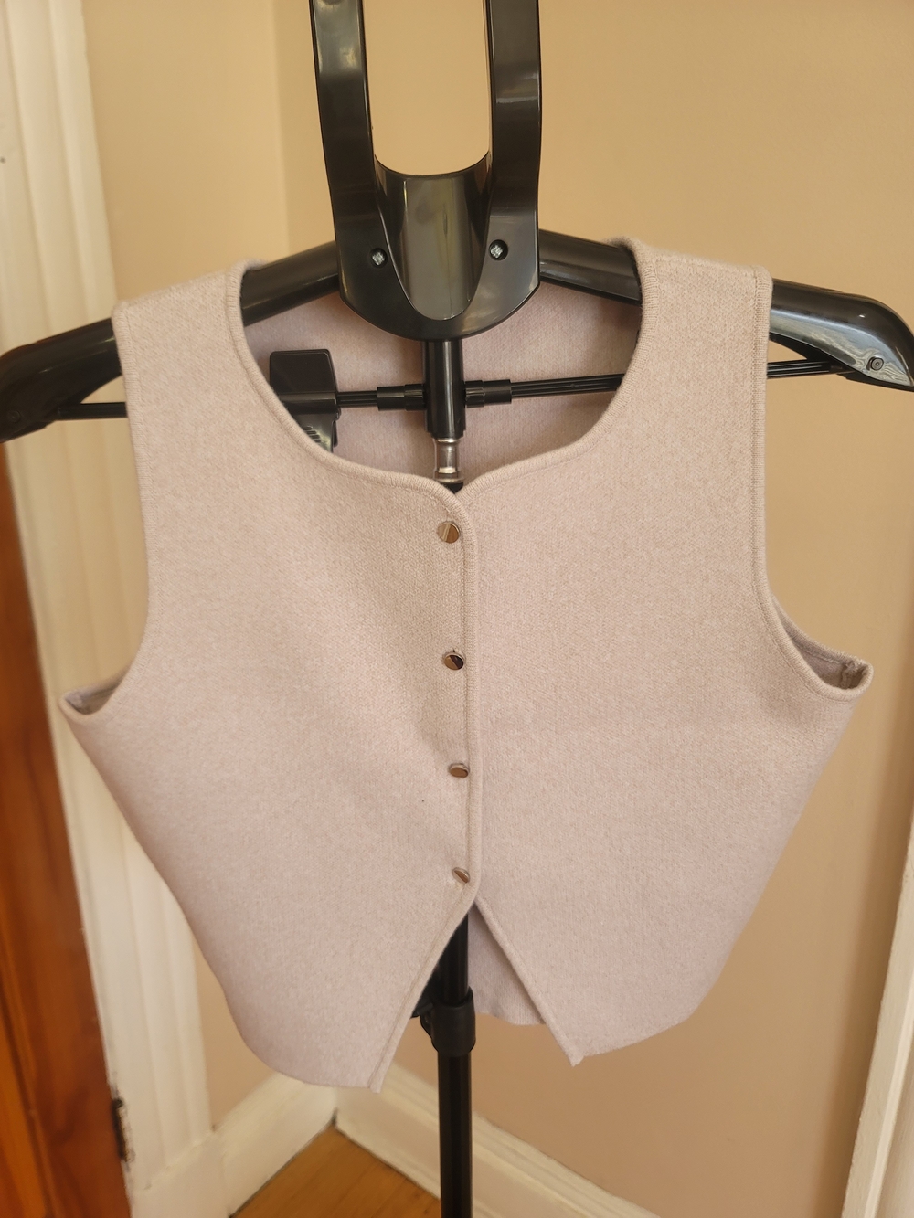 Sleeveless Button-Front Vest in Soft Light Beige